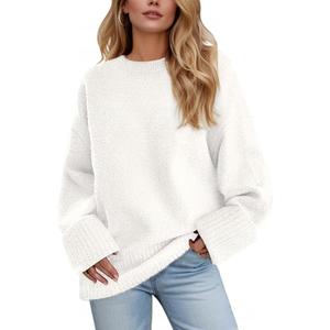 Women's Oversized Crewneck Sweaters, Long Sleeve Fuzzy Knit Casual Chunky Warm Fall Pullover Sweaters Top Trendy Outfits (White,medium)