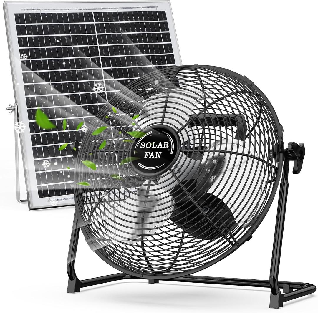 DBF 18" Solar Powered Fan for Outdoor - 30000mAh Rechargeable Floor Fan with 40W Solar Panel, 18 Speed, 12-60H Runtime, Quiet Cordless Fans for Home Patio Camping Gazebo Outage