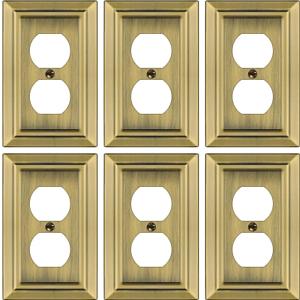 Metal Wall Plate for Electrical Outlets, Decorative Antique Brass Switch Plates Outlet Cover, Light Switch Cover Plate, 1-Gang Wall Plates (Duplex Outlet, 6 Pack)