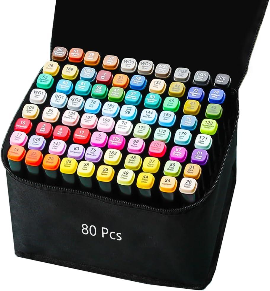 80 Colors Alcohol Markers Art Markers for Kids and Adult Drawing Marker Dual Tip Coloring Painting Perfect for Boys Girls Students Gift