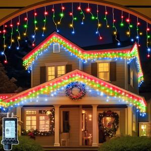65FT 640 LED Icicle Christmas Lights - Plug in Waterproof String Lights for Outside with 120 Drops & 8 Modes, Twinkle Curtain Lights for Holiday, Wedding, Party, Home, Garden, Patio Decor (Multicolor)