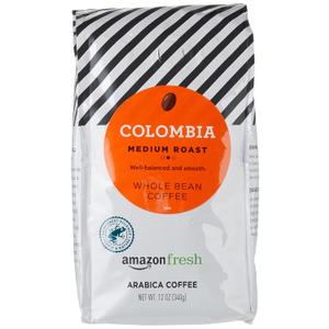 Amazon Fresh Colombia Whole Bean Coffee, Medium Roast, 12 Ounce (Pack of 3) (EXP 02/19/27)
