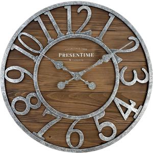 Presentime & Co Vintage Farmhouse Series, Galvanized Rustic Barnwood Clock, 19.5 inch, Galvanized Finish Arabic Numerals with Weathered Natural Barnwood, Farmhouse Dcor/Wall Dcor