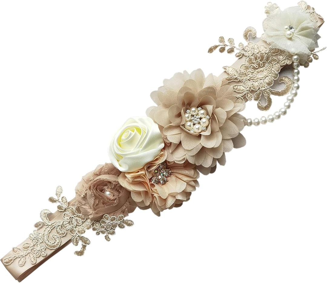 FANFAN Maternity Belt for Pregnant Wedding - Bridal Sash Belt Y01 (Champagne)