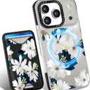 Toycamp for iPhone 17 Pro Case - Compatible with Magsafe Credit Card Holder Wallet Magnetic Cute Women Teen Girls Kawaii Girly Unique White Flower Design Phone Cover for Apple 17 Pro