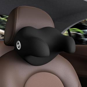 U-Shaped Car Headrest Pillow for Sleeping, 100% Memory Foam Car Pillow with Breathable Removable Cover, Ergonomic Design - Ideal Car Companion for Naps & Neck Pain Relief (Black, 1PC)