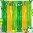 2 Pack St Patrick Party Decorations, 3.28 FT x 7.05 FT Green Gold Light Green Backdrop Curtains, Metallic St.Patrick Fringe Curtains Party Streamer Tinsel Backdrop, St Patrick Party Supplies