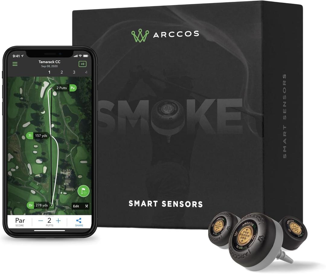 Arccos Smart Sensors: Automatic Golf Game Tracking System, A.I. Powered GPS Rangefinder & Smart Club Distances (Smoke)