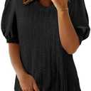 SHEWIN Women's Summer Tops V Neck Casual Puff Short Sleeve Textured T Shirts Blouses Small