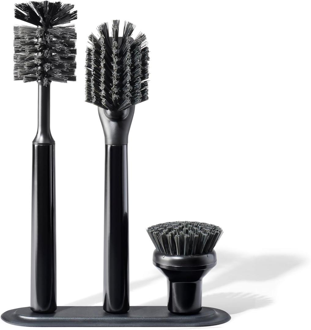 Ionic Brush Set, Magnetized to Stand Upright, Stainless Steel with Replaceable Heads, Onyx/Black