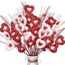 Suncalla 12 Pcs Valentine Heart Picks 12" Glitter Red Heart Picks Rotating Valentine Stems with Red White Glitter for DIY Bouquet Wedding Centerpiece Decor