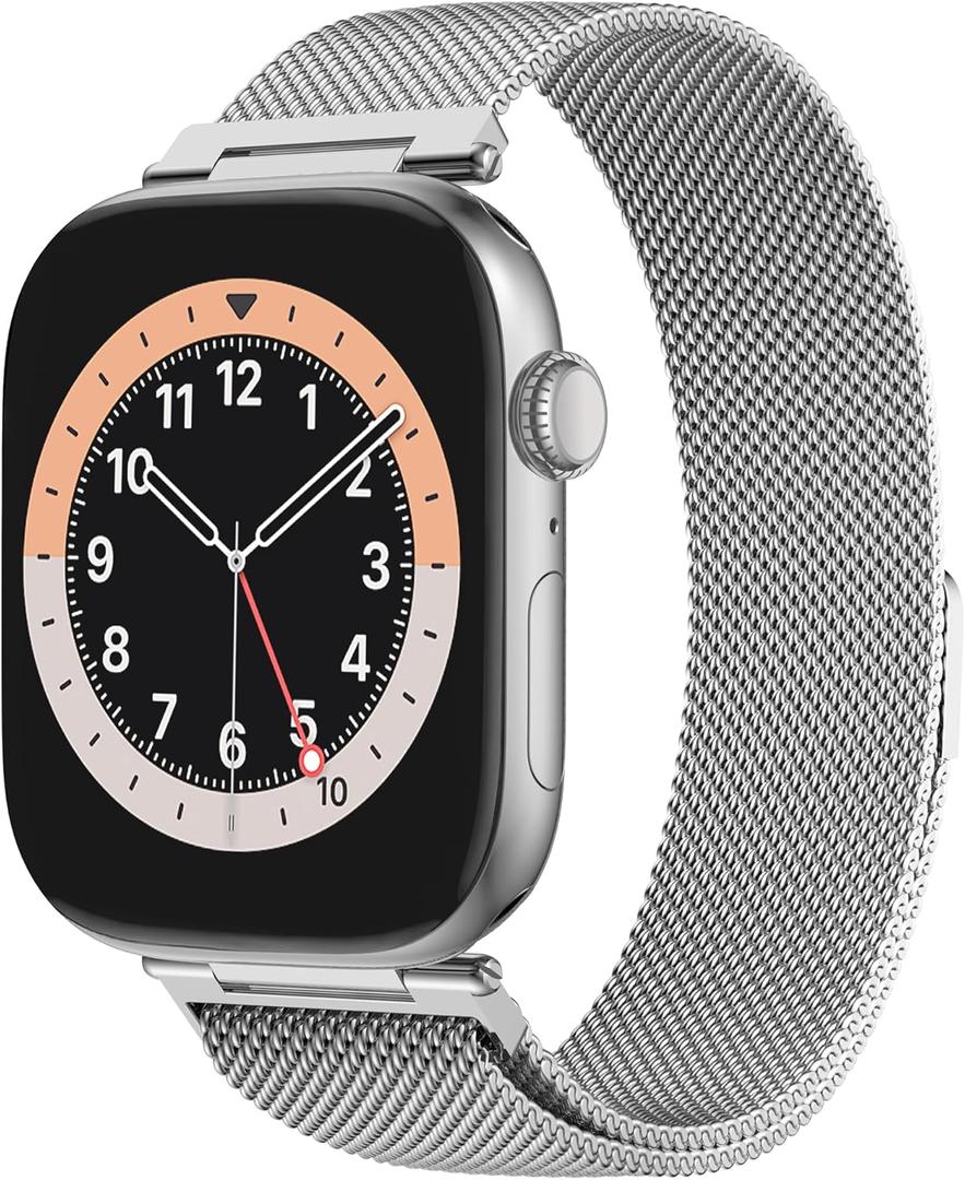 Stainless Steel Milanese Loop Compatible with Apple Watch 38mm 40mm 41mm 42mm 44mm 45mm 46mm, 20MM Width Magnetic Replacement Band for Women Men, Adjustable Metal Clasp Strap for iWatch Series 11 10 9 8 7 6 5 4 3 2 1 SE