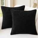 CaliTime Throw Pillow Covers Decorative 26 X 26 Inches Pack of 2 Cotton Thread Stitching Edges Solid Dyed Soft Chenille Cushion Cases for Couch Sofa Bed Living Room Farmhouse Black