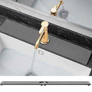 Faucet Mat for Kitchen Sink - Diatomite Fast Drying Stone Sink Tray, Super Absorbent, Faucet Splash Guard for Bathroom Counter (DarkGrey, 23.6" x 4")
