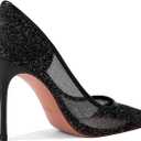 GOSERCE Rhinestone Heels Dressy Women's Stiletto Pointed Toe Pumps Mesh High Heel Pumps Fashion Prom Wedding Evening Party Shoes (Black, M)