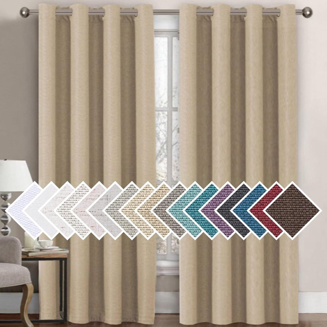 H.VERSAILTEX Linen Blackout Curtain 84 Inches Long for Bedroom/Living Room Thermal Insulated Grommet Linen Look Curtain Drapes Primitive Textured Burlap Effect Window Drapes 1 Panel - Heather Beige (52"W x 84"L (Pack of 1), Heather Beige)