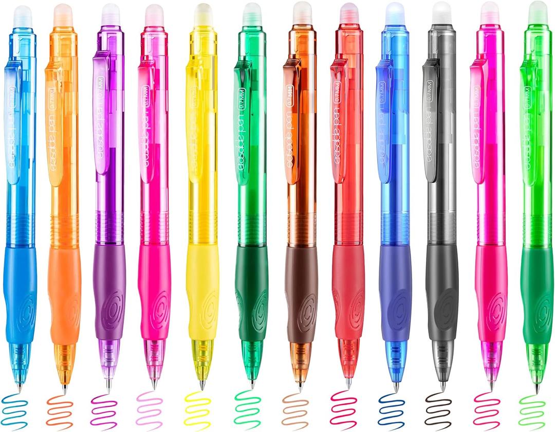 Aozora Erasable Pens Click Fine Point 0.7 mm Retractable Erasable Gel Pens for Completing Sudoku and Crossword Puzzles 12 Pack (Multicolor)