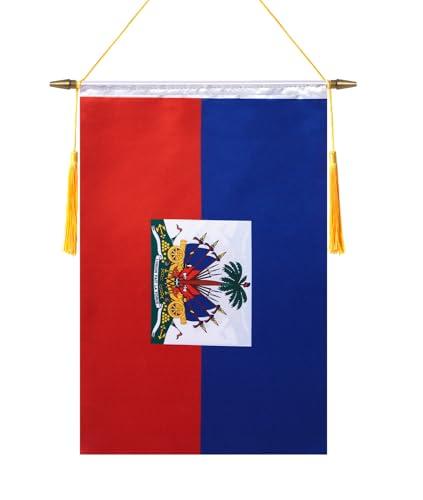 TMHTMH 18x12 Inch Haiti Wall Banner Flag,Wooden Hanging Pole and Double Satin Finish,Haitians Hanging Flag,for House Room,School Classroom, Club and Door