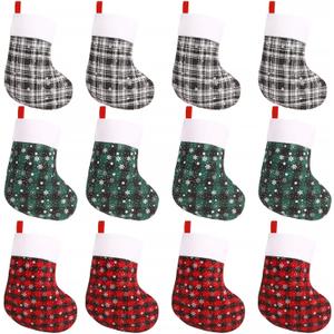 FOIMAS 12pcs Mini Christmas Stockings,8" Buffalo Plaid Xmas Hanging Stocking with Snowflake for Christmas Tree Fireplace Farmhouse Tableware Home Decoration
