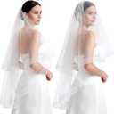Jiuguva White Bridal Veil 2 Tier Wedding Veil with Horsehair Trim Comb Tulle Veils for Brides Shower Wedding Party Gift