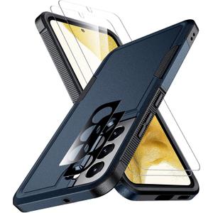 SPIDERCASE Designed for Samsung Galaxy S22 Case,[10 FT Military Grade Drop Protection],2 Pack [Tempered Glass Screen Protector+Camera Lens Protector] Heavy Duty Shockproof Case,Dark Blue
