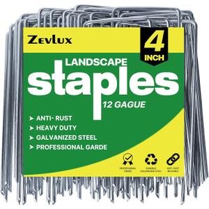 Landscape Staples Galvanized Garden Stakes,4 inch 50 Pack 12 Gauge Heavy Duty Garden Pins for Fences, Lawns, Weed Barriers and Landscape Fabrics, Irrigation Hose,Yard Lawn, Landscape Fabric.