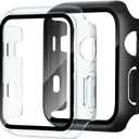 2 Pack Case for Apple Watch Screen Protector, Hard PC Case with Tempered Glass Protective Cover Guard Bumper, Slim Apple Watch Cover for iWatch Series 3 2 1 - Black/Clear 38mm