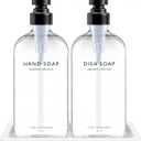 Vine Creations Glass Soap Dispenser Set, Kitchen Soap Dispenser Set with Ceramic Tray, 16 oz Dish Soap and Hand Soap Dispensers with Stainless Steel Pump Decor (Clear Bottle/Matte Black)