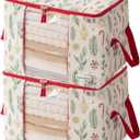 Canvas Storage Bags Designer Organizer 2 Pack – Seasonal Storage for Sweaters, Blankets, Linens & Garments – Foldable Design with Zip & Window, Moth-Proof Space Saver, Candycane Print