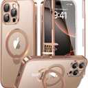 BERFY for iPhone 16 Pro Max Case with 360Spin Magnetic Stand, [Built in Glass Screen Protector & Stand Ring], Full-Body Plating Shockproof Case for 16 ProMax 6.9", Rose Gold