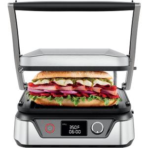 Chefman 5-in-1 Digital Panini Press Grill Sandwich Maker and Griddle Grill Combo with Removable, Reversible Dishwasher-Safe Grilling Plates, Opens 180 for Indoor BBQ /Flat Top Grill, Stainless steel