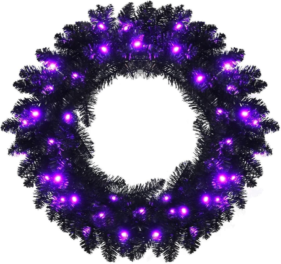 24-in Pre-lit Indoor/Outdoor Battery-operated Black Artificial Christmas Wreath