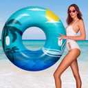 HeySplash Pool Tubes for Adult, 42 Inch Large Pool Floats with Handles, Inflatable Swim Rings Lounge, Hawaii Fun Swim Floaties Swimming Pool Beach Lake River Party Decoration Toys, Blue Green Beach