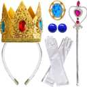 2 x Princess Peach Crown Accessories Kit - 5 PCS Princess Peach Dress Up Costume Set for Girls' Birthday Party Supplies & Cosplay