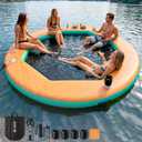 SLOOSH 8FT Inflatable Water Hammock Floating Dock, Float Ring with Wood Grain & Mesh Design, Round Floating Dock Platform with Removable Cup Holders for Lake, River, or Boat Party