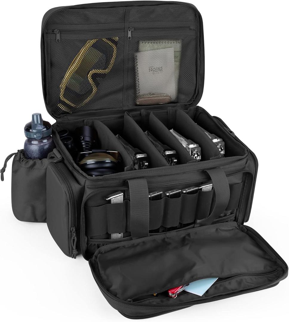 DSLEAF Tactical Pistol Range Bag for 5 Handguns, Shooting Gun Duffle Bag with 9X Magazine Slots for Hunting and Range Outdoor Activities, 16.5 x 12.6 x 9.05 inches