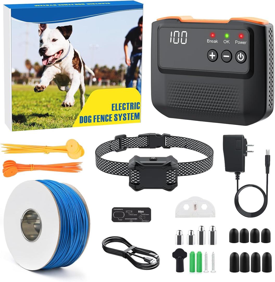 Electric Fence for Dogs, Rechargeable Underground Dog Fence System with 650FT Wire, 1 Waterproof Training Collar, Covers up to 1/2 Acre, Wired Dog Fence System for 1 Dog