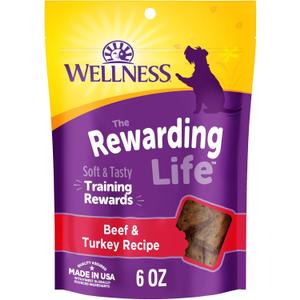 4 x Wellness Rewarding Life Dog Treats, Training Treat, Grain Free, Soft Beef & Turkey (6 Ounce Bag) (0.38 Ounce (Pack of 1))