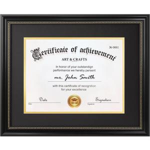 11x14 Diploma Frame with Mat or Display 15x18 Certificate without Mat, High Definition Tempered Glass, Acid-free Black Matt, Black with Gold Beads, Degree Frame for Graduation, 1 Pack, 15x18 Frame Matted for 11x14