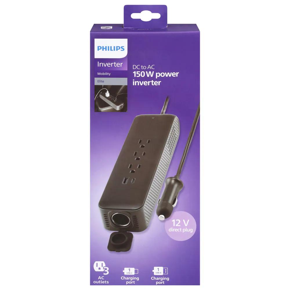 Philips Direct Plug Power Inverter 3 AC Outlets 1 USB-A 1 USB-C 175W
