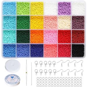 BALABEAD 3mm Round Size Almost Uniform Glass Seed Beads with Beading Kit, About 7800pcs in Box 24 Multicolor Assortment Size 8/0 Craft Seed Beads for Jewelry Making,(About 325pcs/Color, 24 Colors)