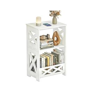 BYFU White Side Table, Small End Table with Storage Shelf, 3-Tier Nightstand Bedside Table Bookshelf Bookcase Display Rack for Small Spaces Bedroom Bathroom Living Room Office