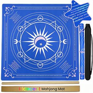 33" Mahjong Mat with Rules for Table, Iridescent American Mahjong Mat