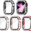 Goton 4-Pack Bling Case for Apple Watch Series 11/10 Screen Protector Case 42mm, Women Glitter Diamond Rhinestone Protector for iWatch Cover Accessories 42 mm (Red+Rose Gold+Starlight+Black( Glass))