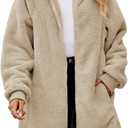 Yanekop Womens Oversized Sherpa Jacket Fuzzy Fleece Zip Up Jacket Warm Winter Coats Faux Fur Coat with Pockets, Large