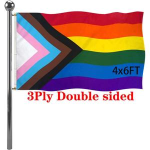 Jayus Double Sided Inclusive Progress Pride Rainbow Flag 4x6 Outdoor- Heavy Duty LGBTQ Rainbow Flags Banners with 2 Grommets