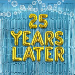 Yellow Cartoon 25th Birthday Decorations 25 Years Later Balloon Banner with Blue Tinsel Foil Fringe Curtain Under the Sea Party Supplies Cartoon Party Favors for Birthday Anniversary Party Supplies