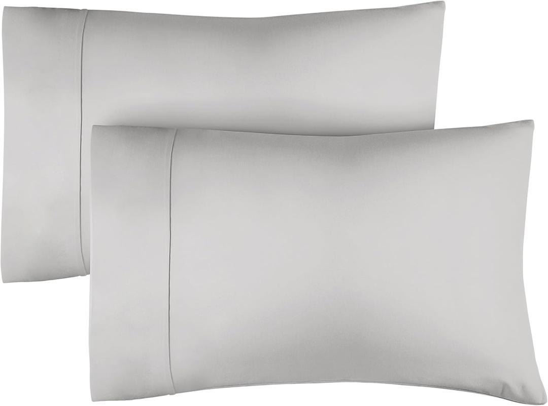 100% Cotton Pillow Cases Queen Size - Cooling, Breathable & Soft Pillowcase Covers Set of 2 - 400 Thread Count Cotton - Wrinkle Free - Machine Washable Protectors - Luxury Hotel Bedding - Light Grey