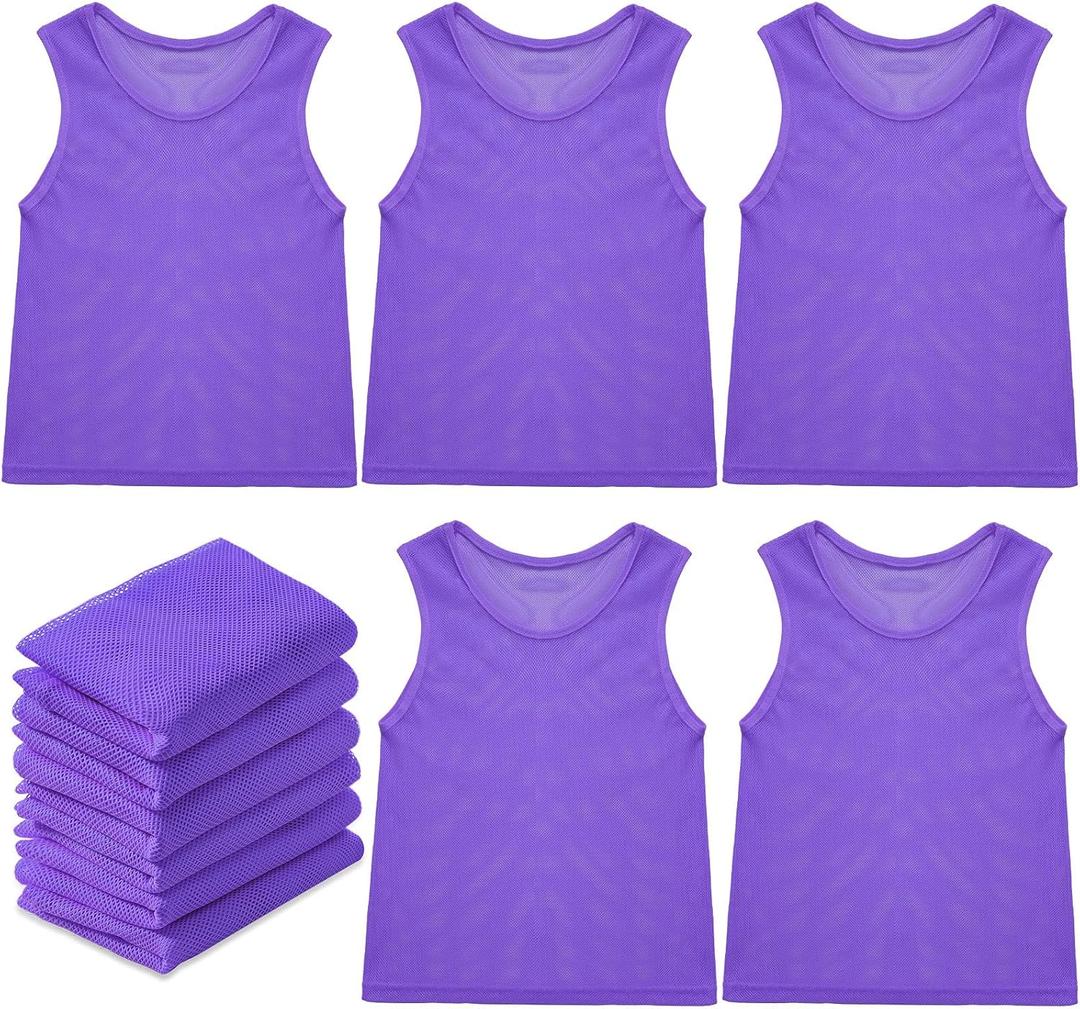 Sintege 12 Pcs Soccer Pinnies Pennies Jersey Scrimmage Vest Sports Practice Jersey Mesh Basketball Vest for Youth Adult Kids (Purple, S)