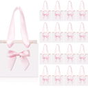 Kolldenn 50 Pcs No DIY Small Gift Bags with Pink Bow Ribbon 4''x2.7''x4.5'' Mini White Paper Thank You Bags Bulk with Handle for Baby Shower Wedding Party Favor Birthday Return Guests